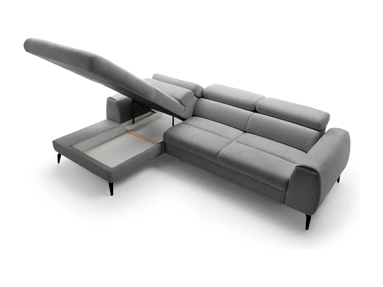 CLOVIS - Canapé d'angle convertible tissu chiné 4 places - Gris - Gauche