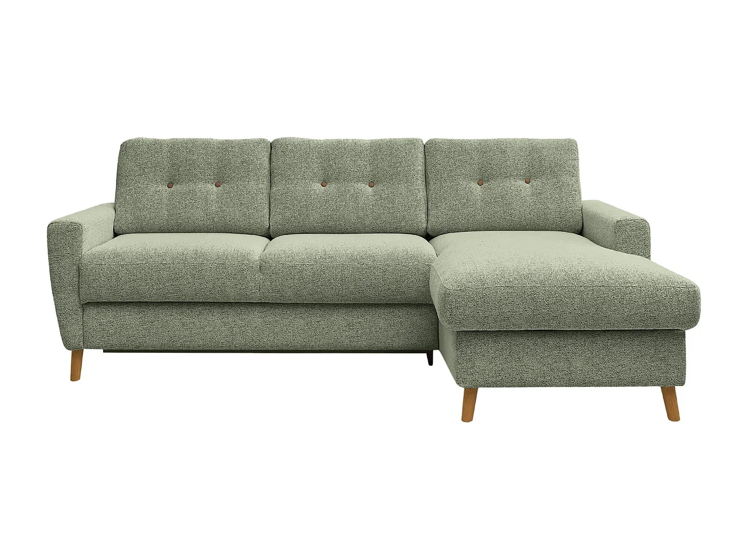 GASPARD - Canapé d'angle convertible tissu bouclette 4 places - Vert - Gauche