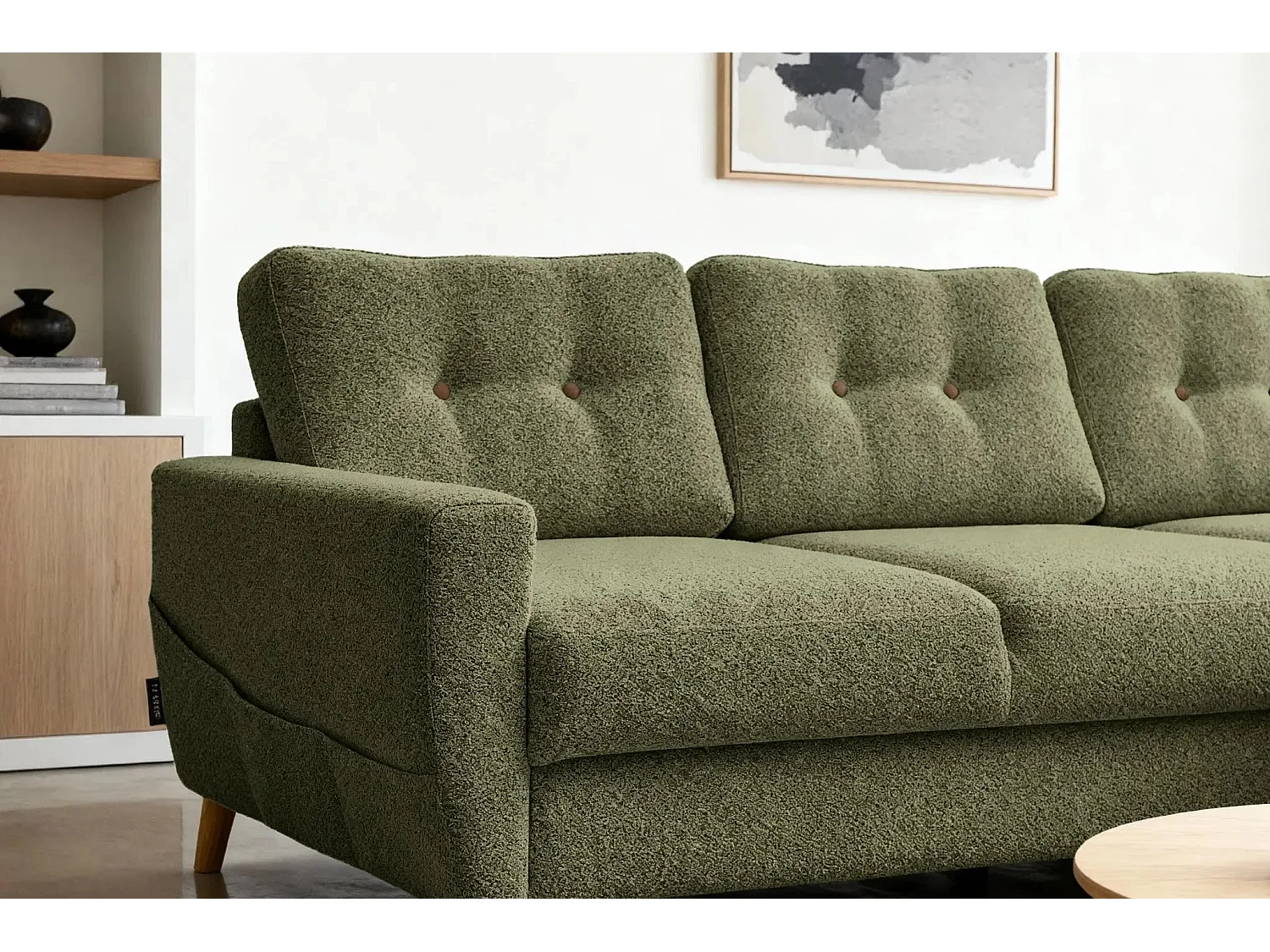 GASPARD - Canapé d'angle convertible tissu bouclette 4 places - Vert - Gauche