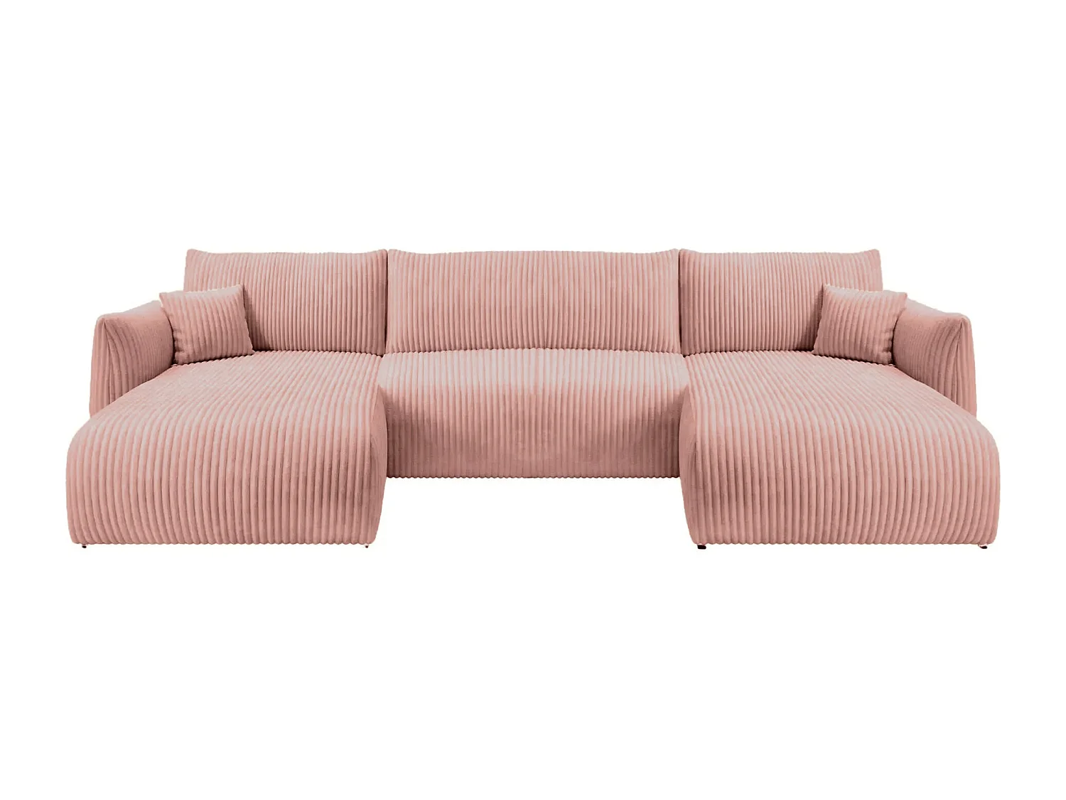ELIO - Canapé panoramique convertible gros velours côtelé 5 places - Rose