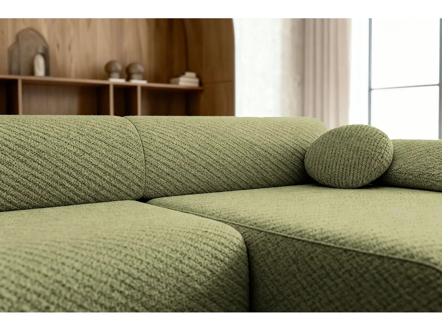 LEVI - Canapé d'angle convertible tissu lisse 3 places - Vert - Gauche