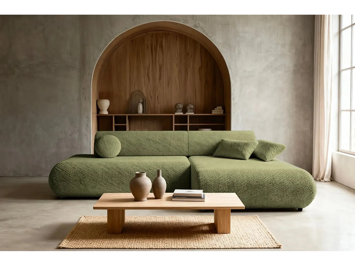 LEVI - Canapé d'angle convertible tissu lisse 3 places - Vert - Gauche