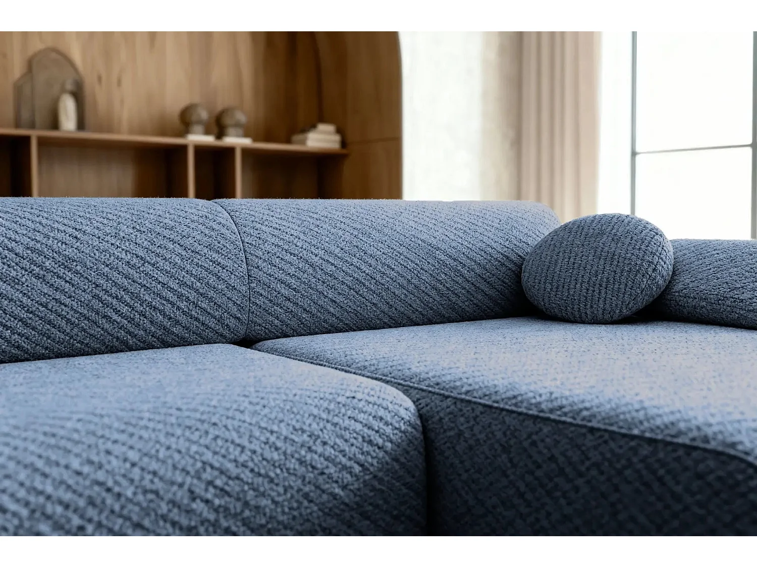 LEVI - Canapé d'angle convertible tissu lisse 3 places - Bleu - Droit