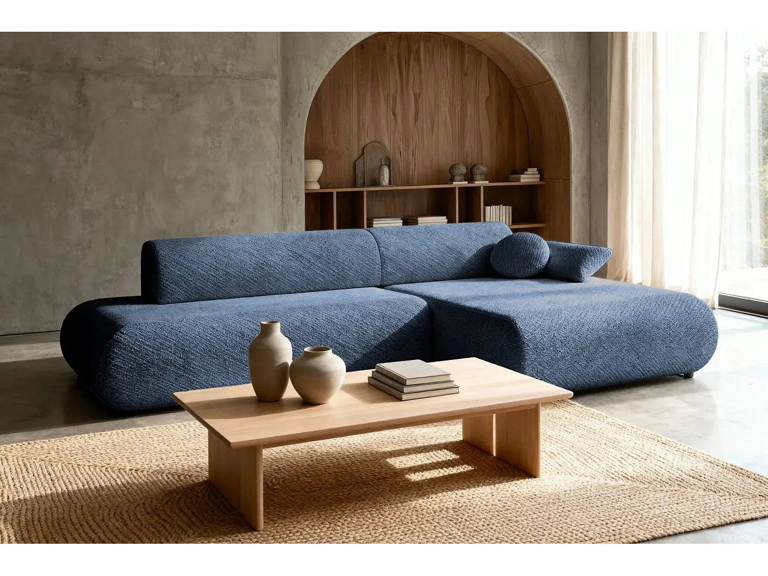 LEVI - Canapé d'angle convertible tissu lisse 3 places - Bleu - Droit