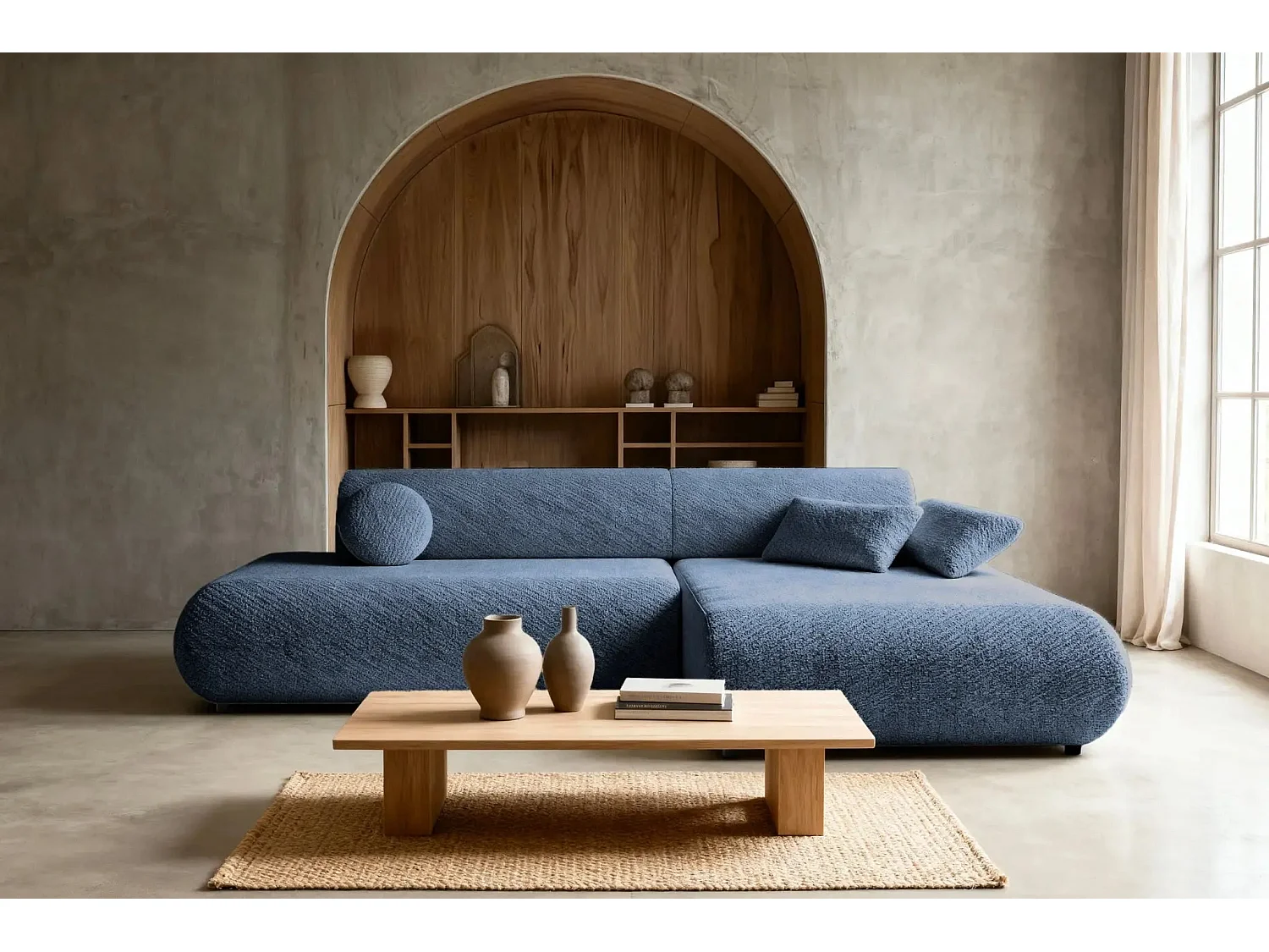 LEVI - Canapé d'angle convertible tissu lisse 3 places - Bleu - Droit