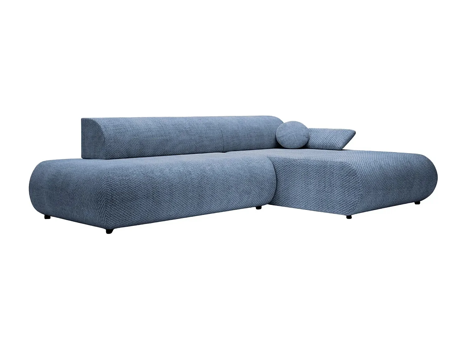 LEVI - Canapé d'angle convertible tissu lisse 3 places - Bleu - Droit