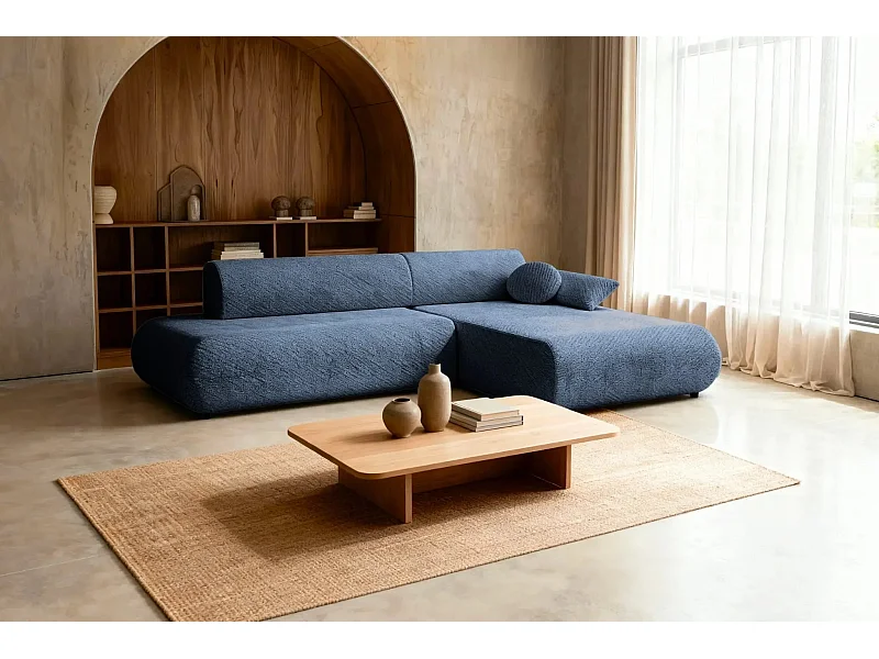 LEVI - Canapé d'angle convertible tissu lisse 3 places - Bleu - Droit