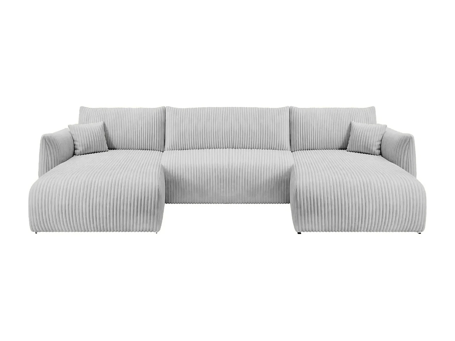 ELIO - Canapé panoramique convertible gros velours côtelé 5 places - Gris clair
