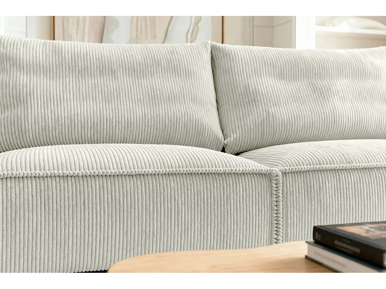 CLARY - Canapé droit convertible velours côtelé 2 places - Beige