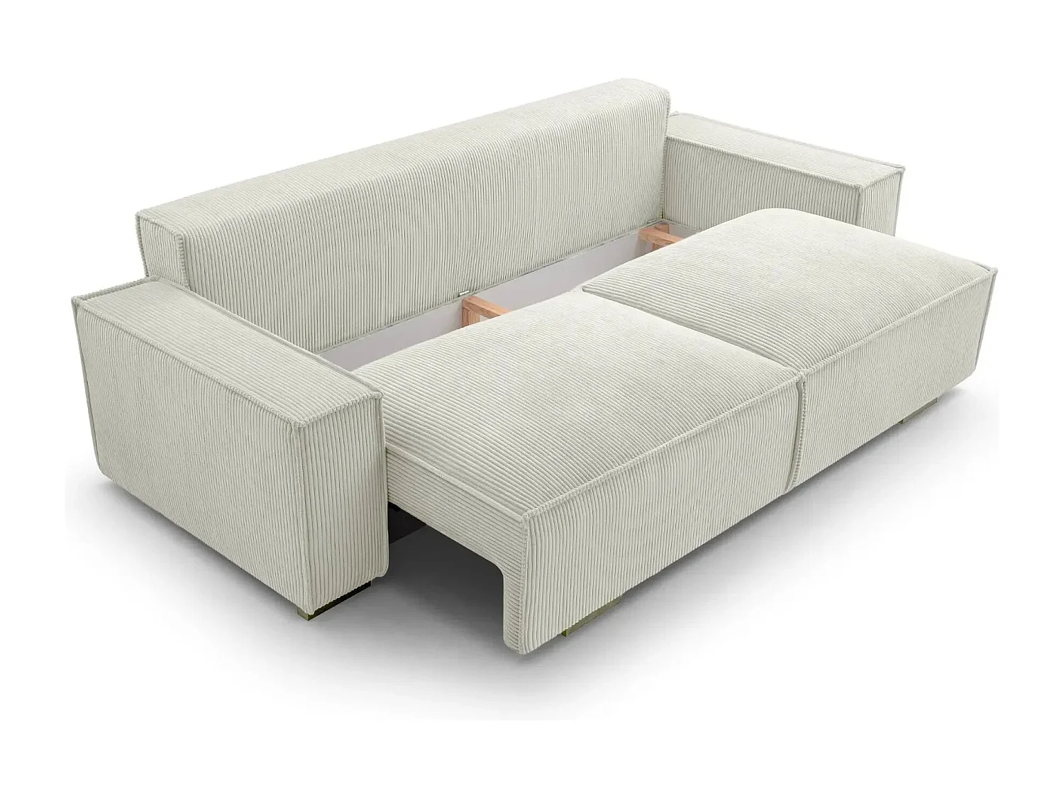 CLARY - Canapé droit convertible velours côtelé 2 places - Beige