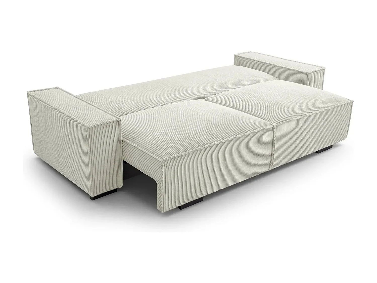 CLARY - Canapé droit convertible velours côtelé 2 places - Beige