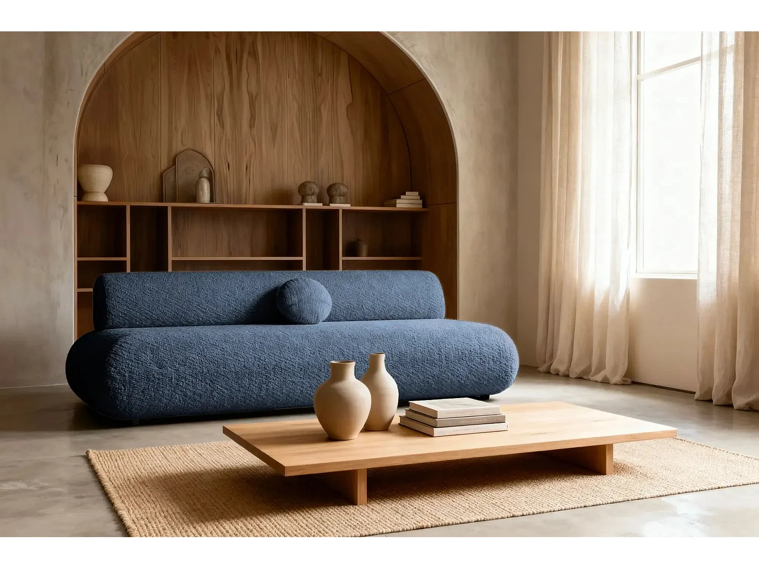 LEVI - Canapé droit convertible tissu lisse 2 places - Bleu