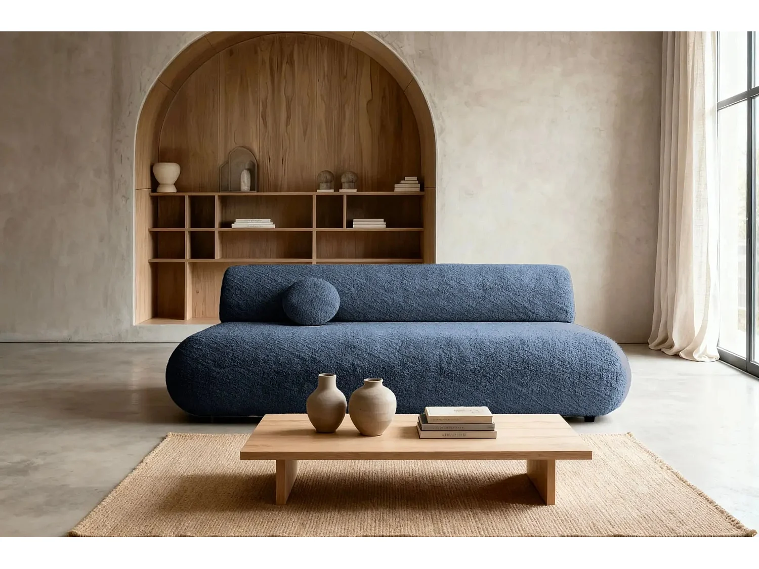 LEVI - Canapé droit convertible tissu lisse 2 places - Bleu