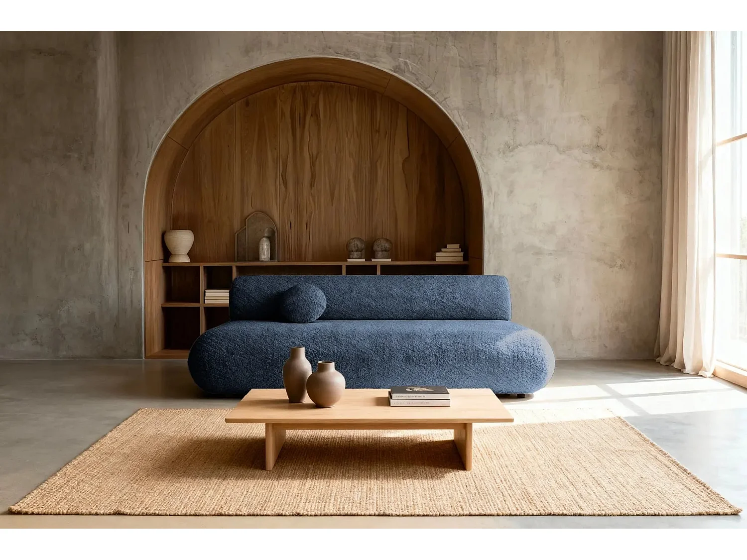 LEVI - Canapé droit convertible tissu lisse 2 places - Bleu