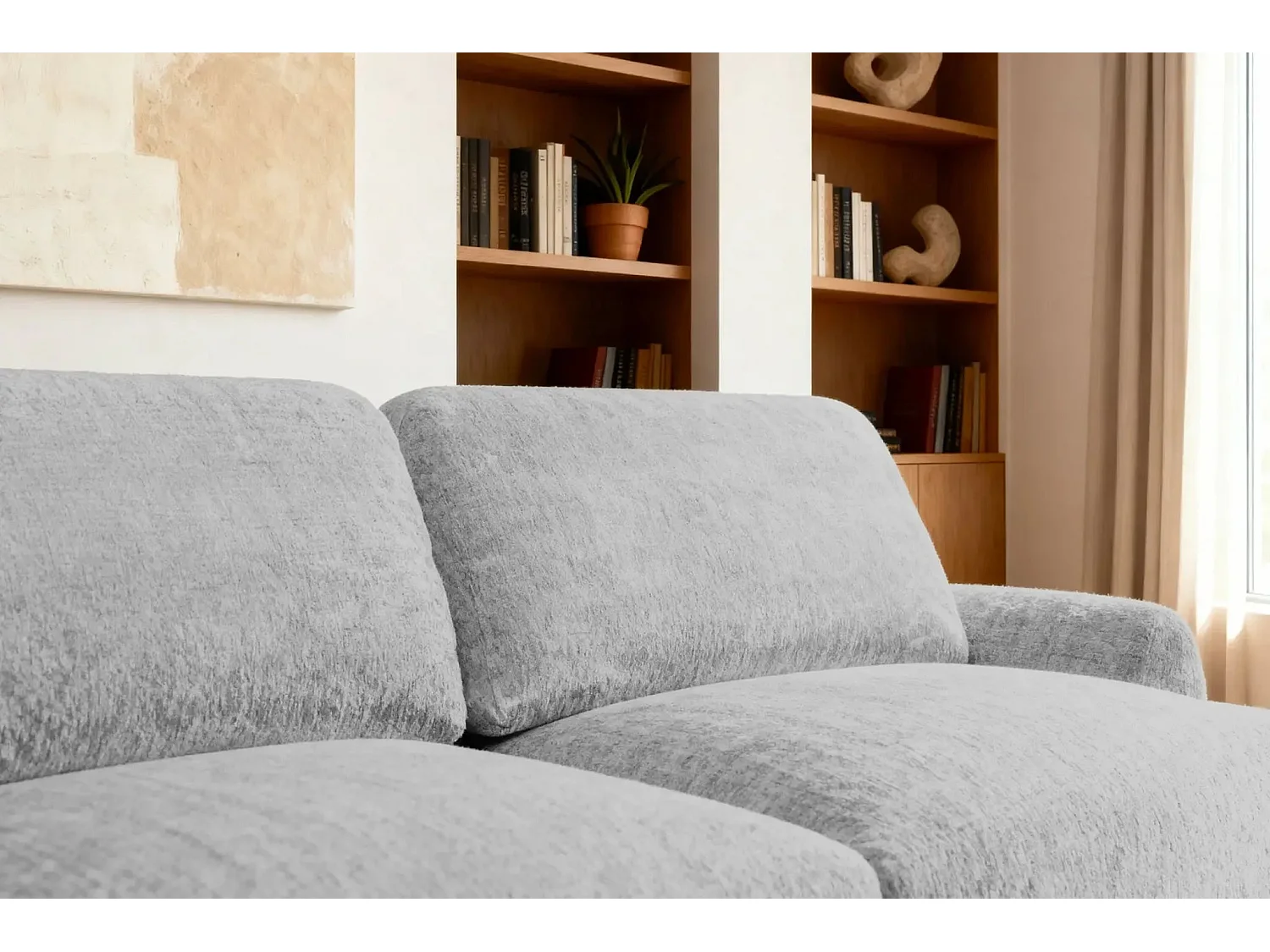 CLAUDIA - Canapé droit convertible tissu chenille 3 places - Gris clair