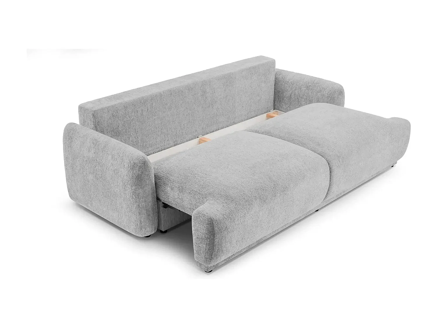 CLAUDIA - Canapé droit convertible tissu chenille 3 places - Gris clair