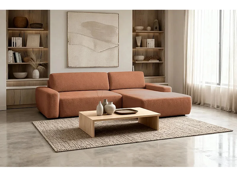 IVY - Canapé d'angle convertible tissu chiné 4 places - Terracotta - Gauche