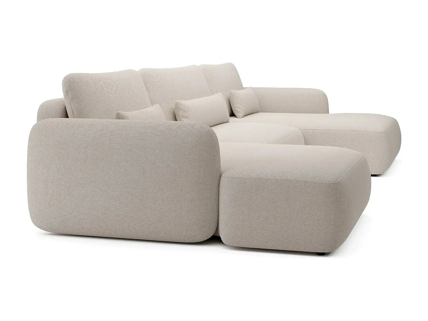 GIGI - Canapé panoramique convertible tissu bouclette 5 places - Beige