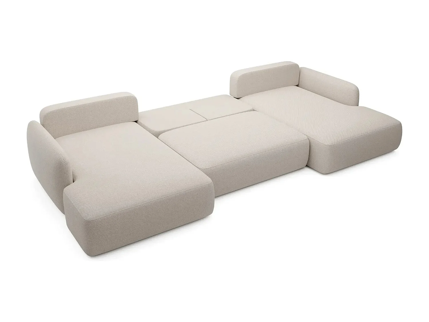 GIGI - Canapé panoramique convertible tissu bouclette 5 places - Beige