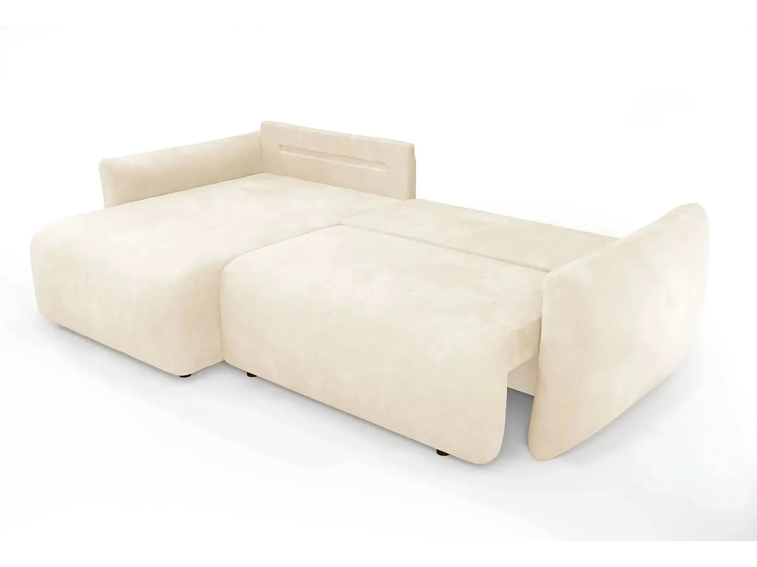 ELIO - Canapé d'angle convertible tissu bouclette 4 places - Beige