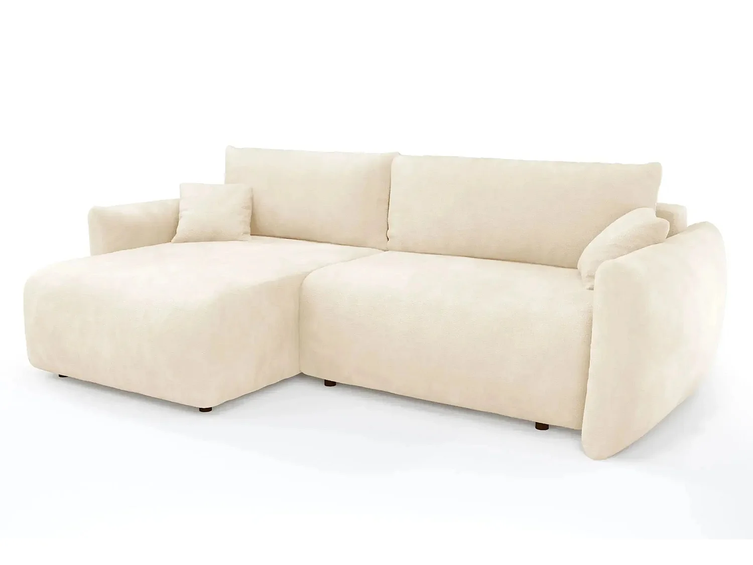 ELIO - Canapé d'angle convertible tissu bouclette 4 places - Beige