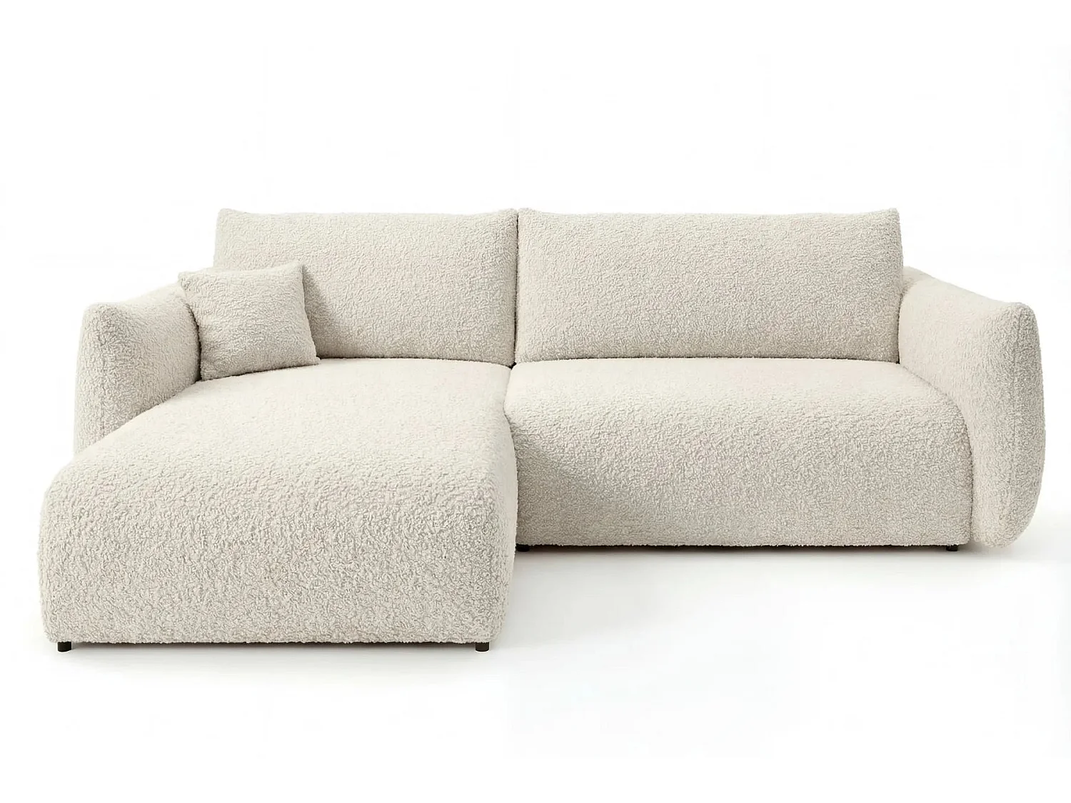 ELIO - Canapé d'angle convertible tissu bouclette 4 places - Beige