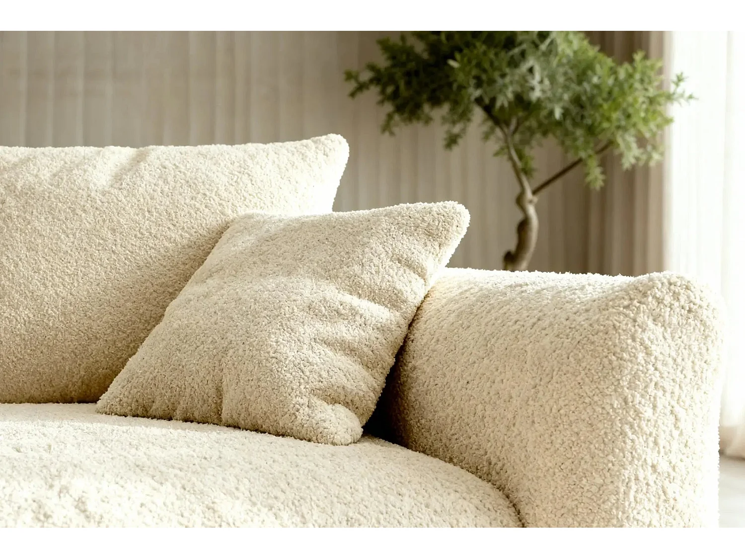 ELIO - Canapé d'angle convertible tissu bouclette 4 places - Beige