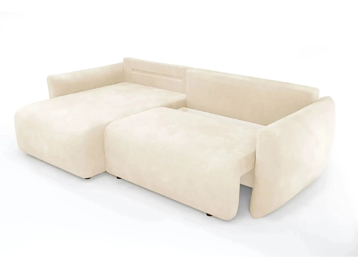 ELIO - Canapé d'angle convertible tissu bouclette 4 places - Beige