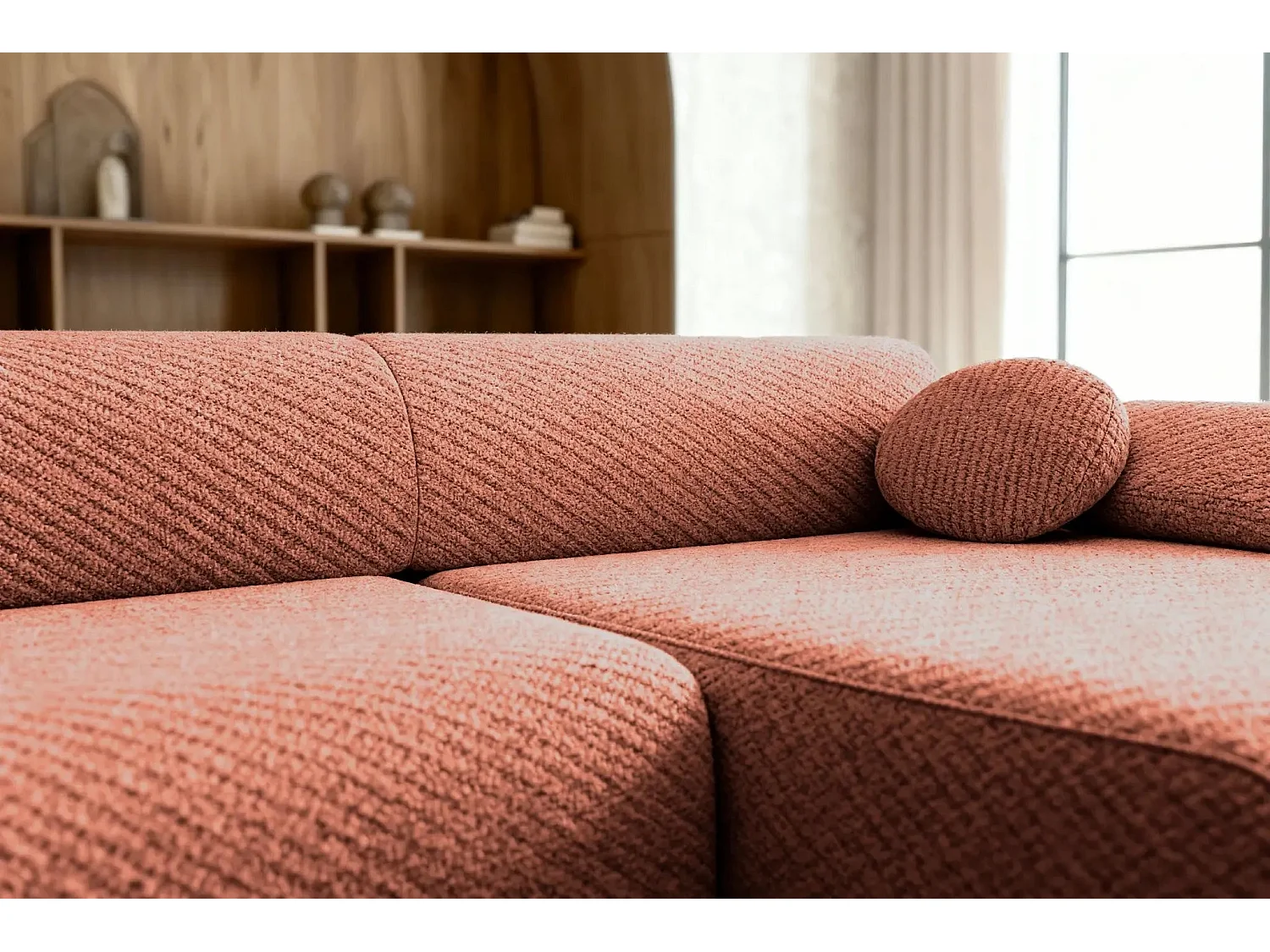 LEVI - Canapé d'angle convertible tissu lisse 3 places - Terracotta - Droit