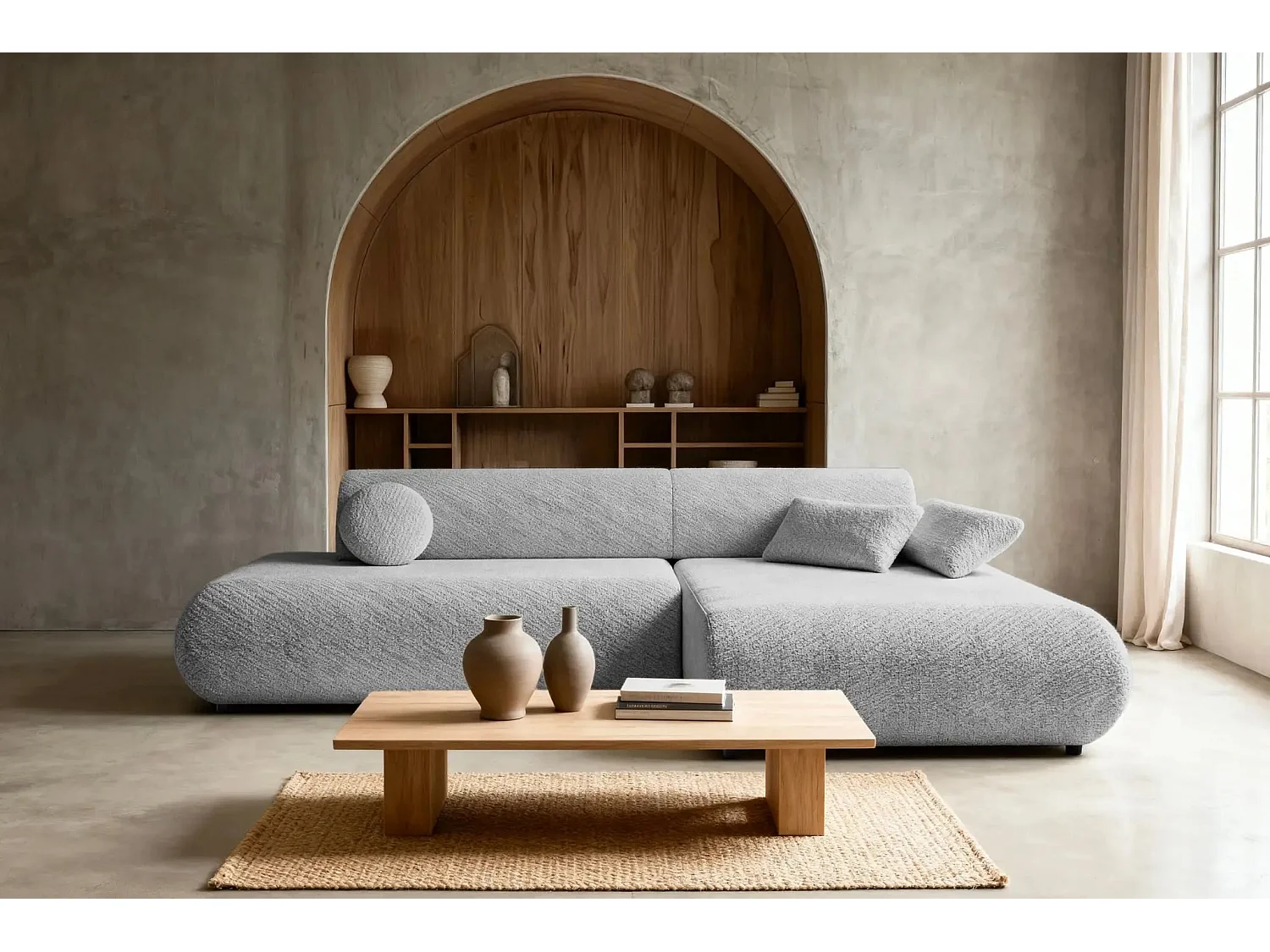 LEVI - Canapé d'angle convertible tissu lisse 3 places - Gris clair - Gauche