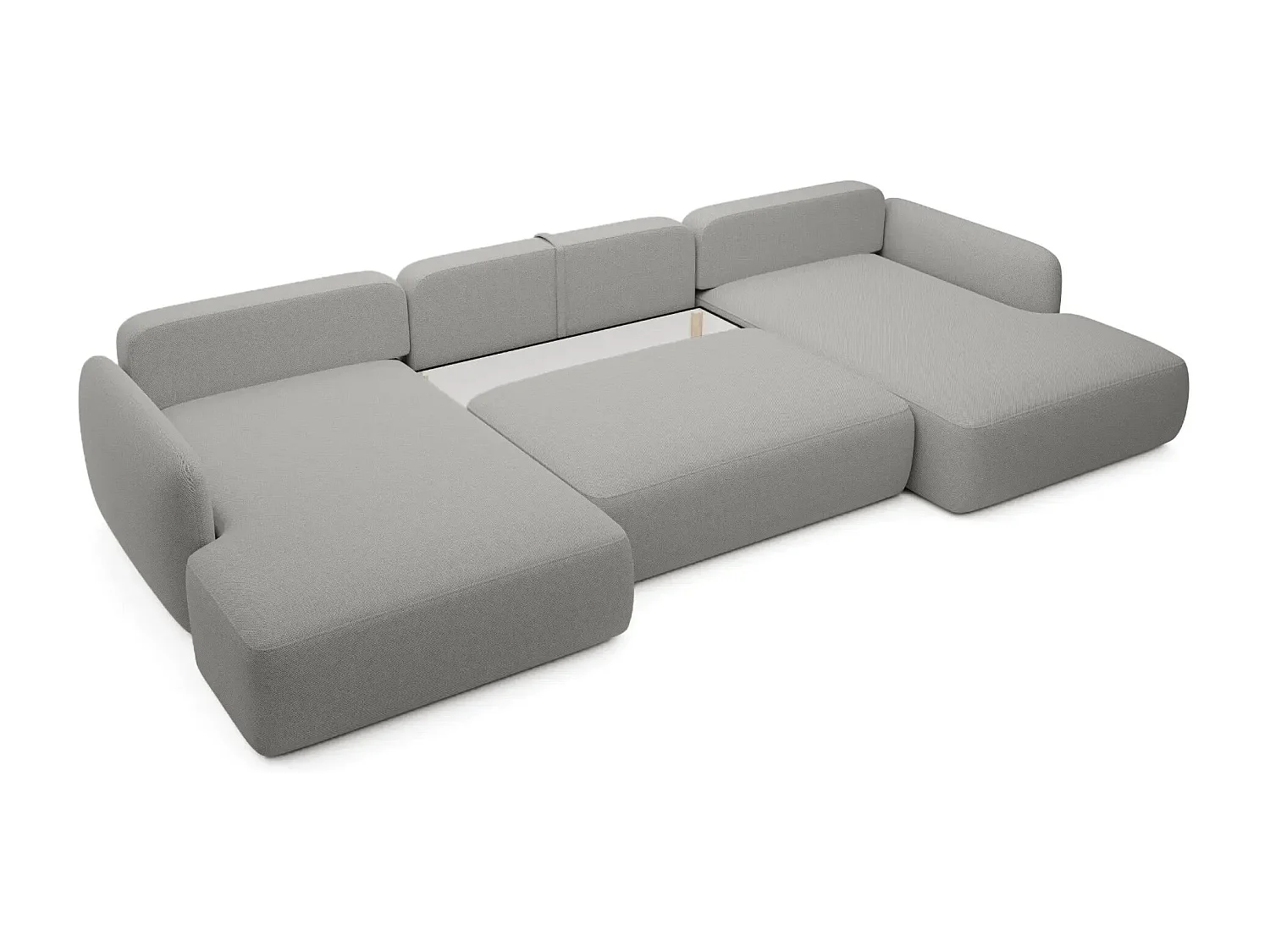 GIGI - Canapé panoramique convertible tissu bouclette 5 places - Gris clair