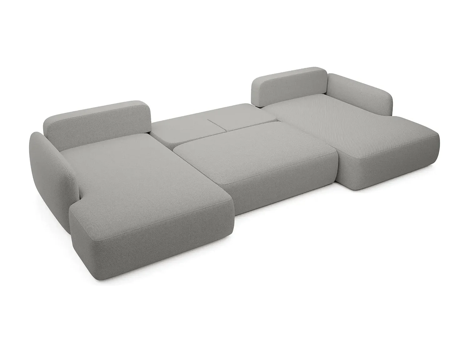 GIGI - Canapé panoramique convertible tissu bouclette 5 places - Gris clair