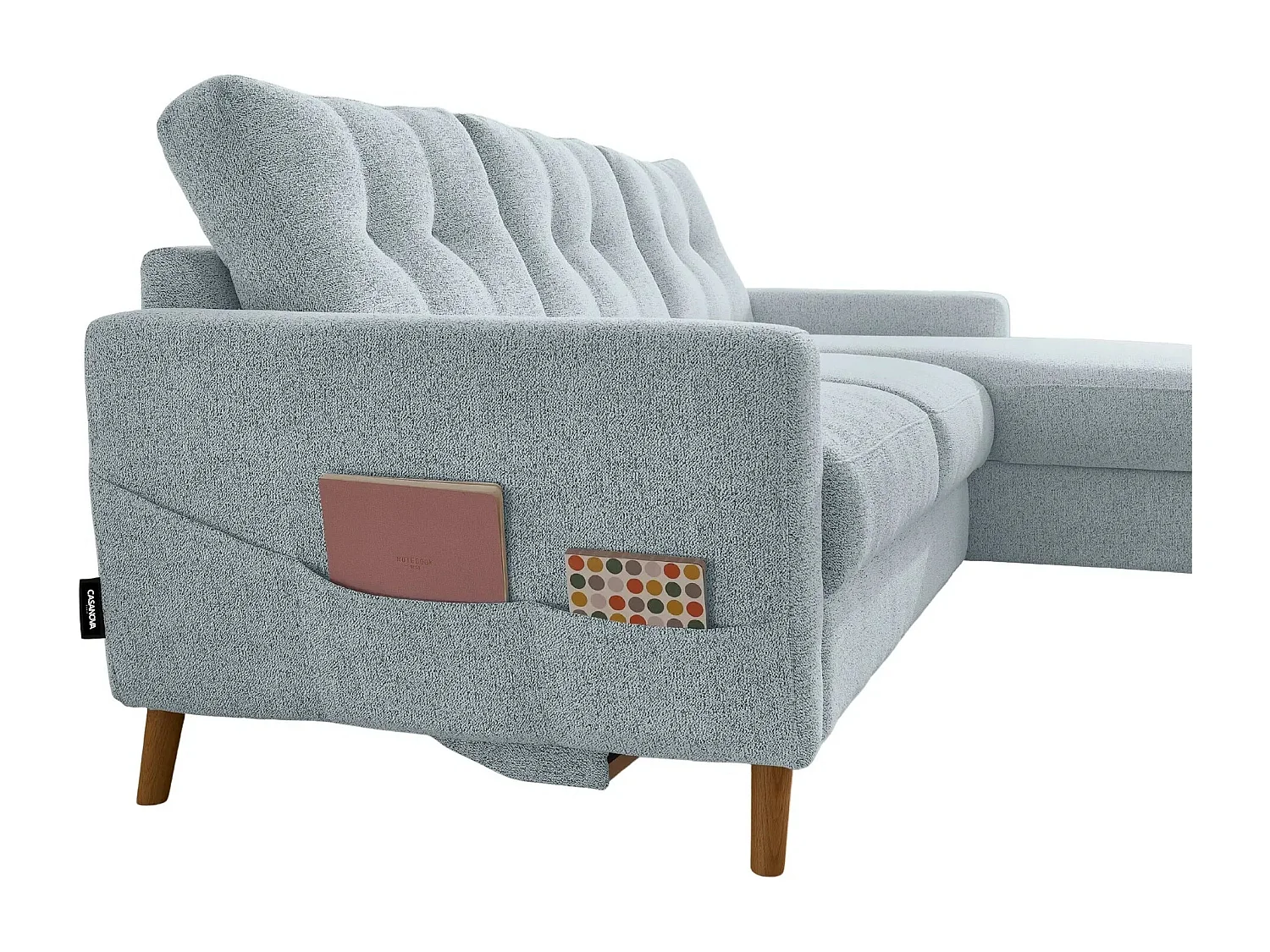 GASPARD - Canapé d'angle convertible tissu bouclette 4 places - Bleu - Droit