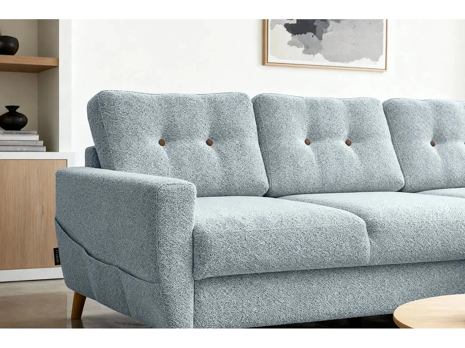 GASPARD - Canapé d'angle convertible tissu bouclette 4 places - Bleu - Droit