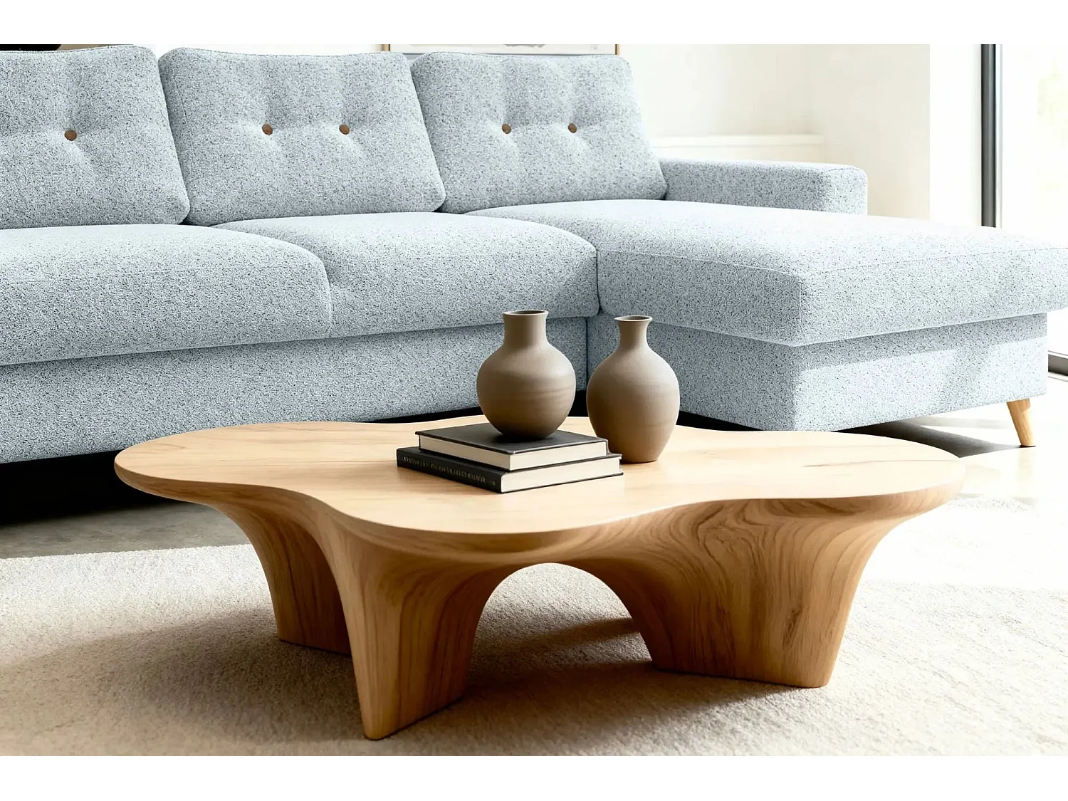 GASPARD - Canapé d'angle convertible tissu bouclette 4 places - Bleu - Droit