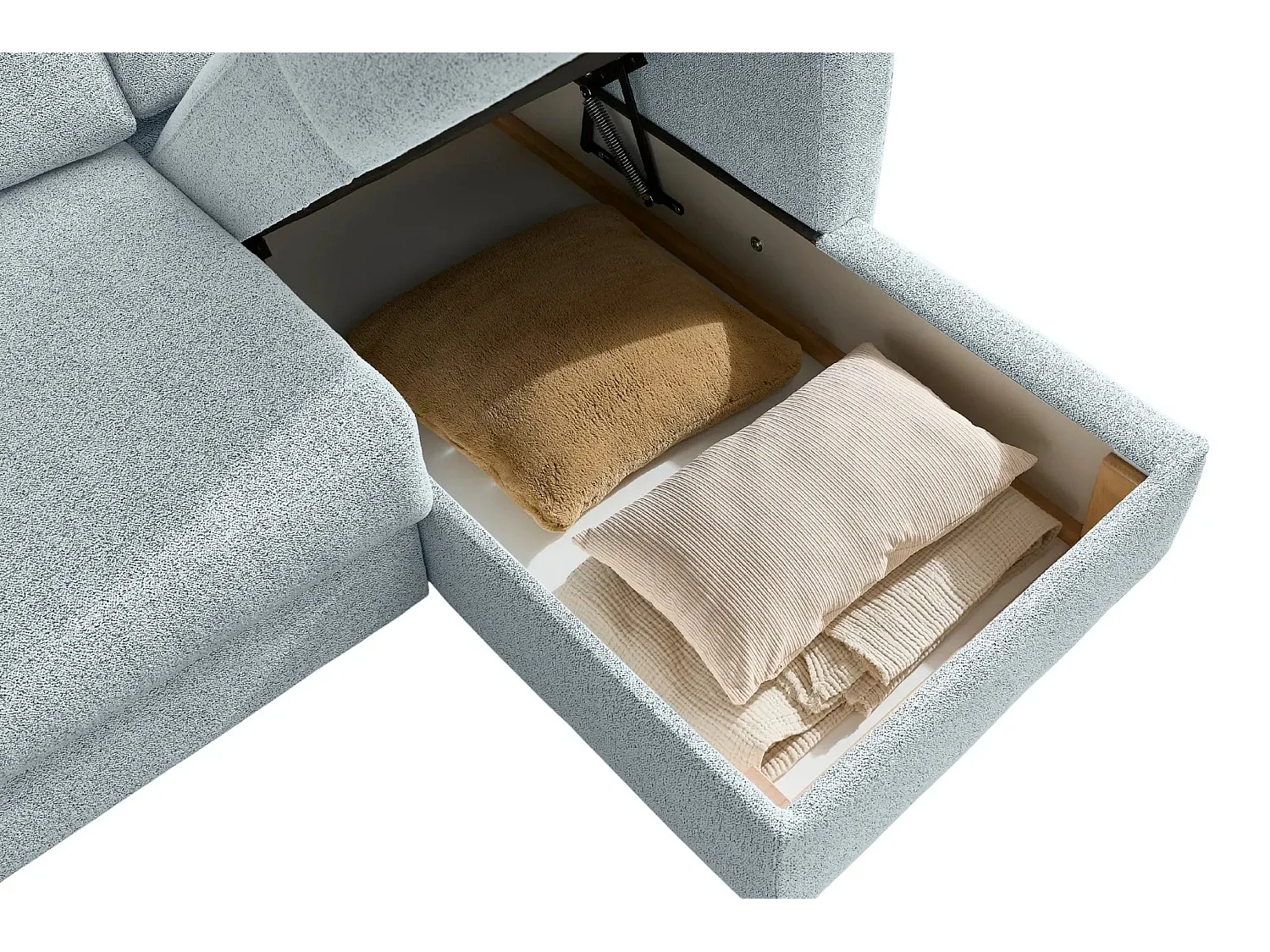 GASPARD - Canapé d'angle convertible tissu bouclette 4 places - Bleu - Droit