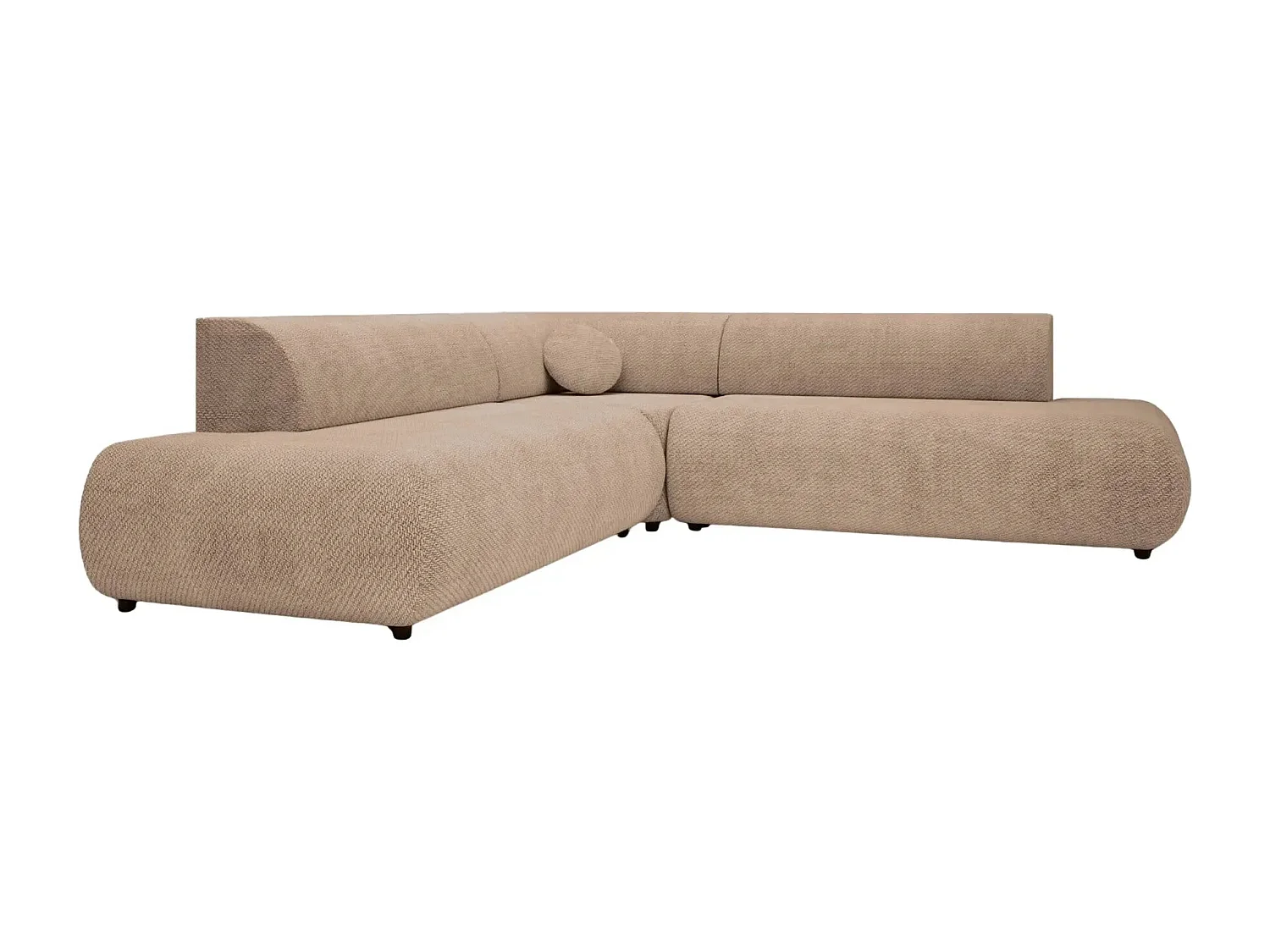 LEVI - Canapé panoramique convertible tissu lisse 5 places - Café - Gauche