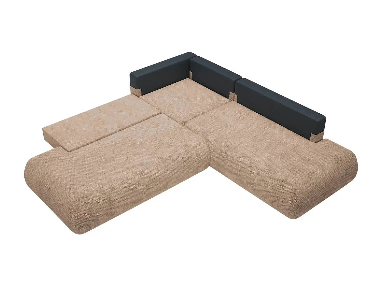 LEVI - Canapé panoramique convertible tissu lisse 5 places - Café - Gauche