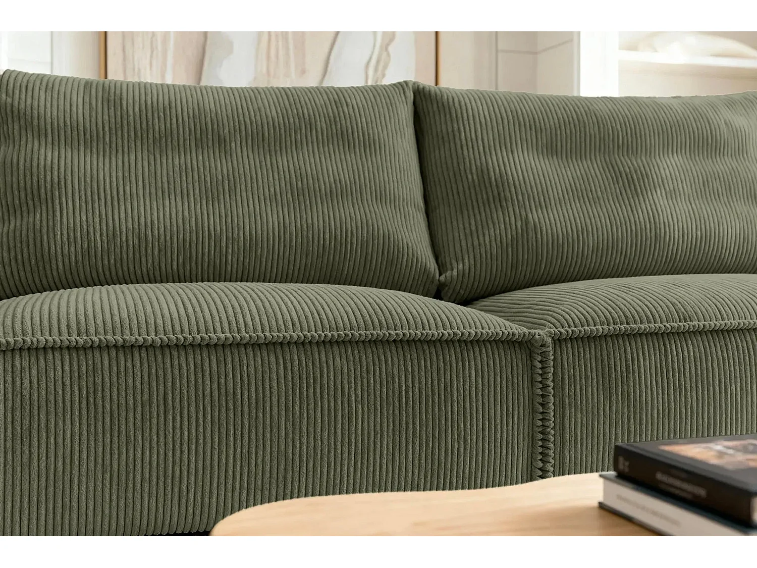 CLARY - Canapé droit convertible velours côtelé 2 places - Vert