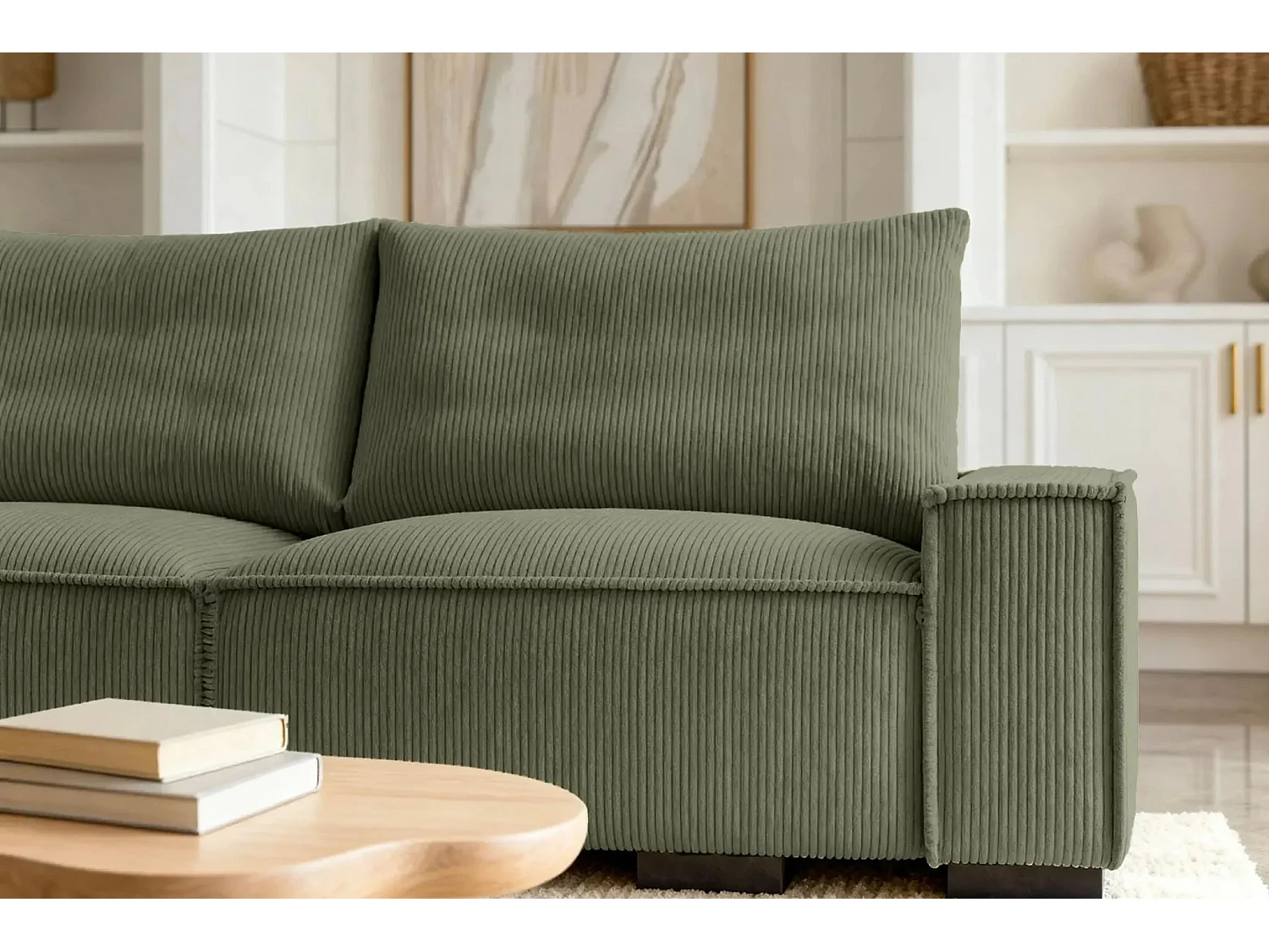 CLARY - Canapé droit convertible velours côtelé 2 places - Vert