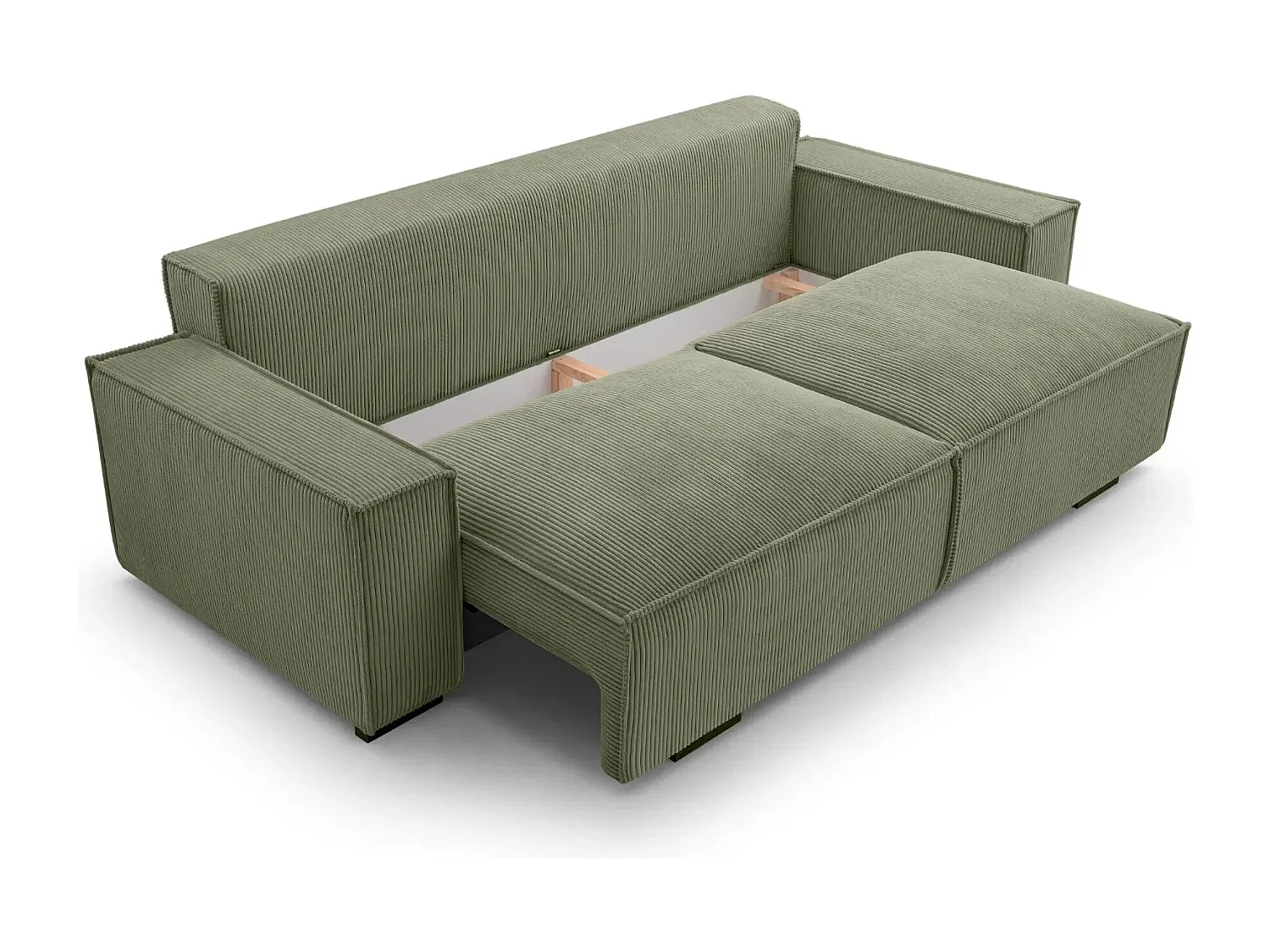 CLARY - Canapé droit convertible velours côtelé 2 places - Vert