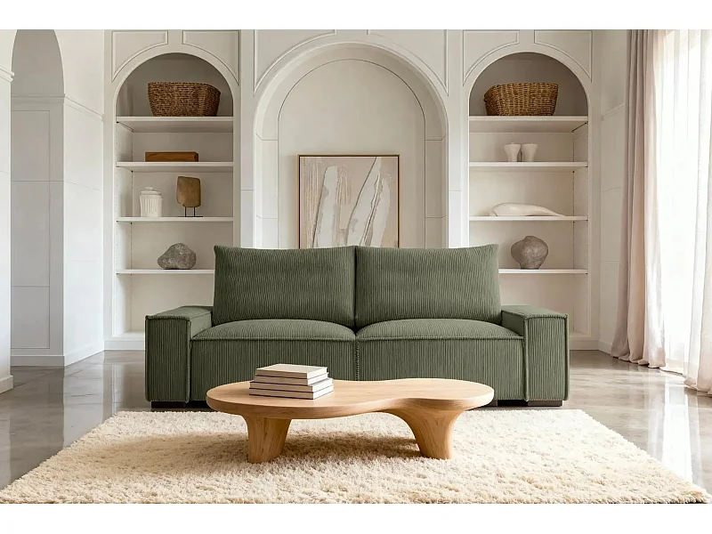 CLARY - Canapé droit convertible velours côtelé 2 places - Vert