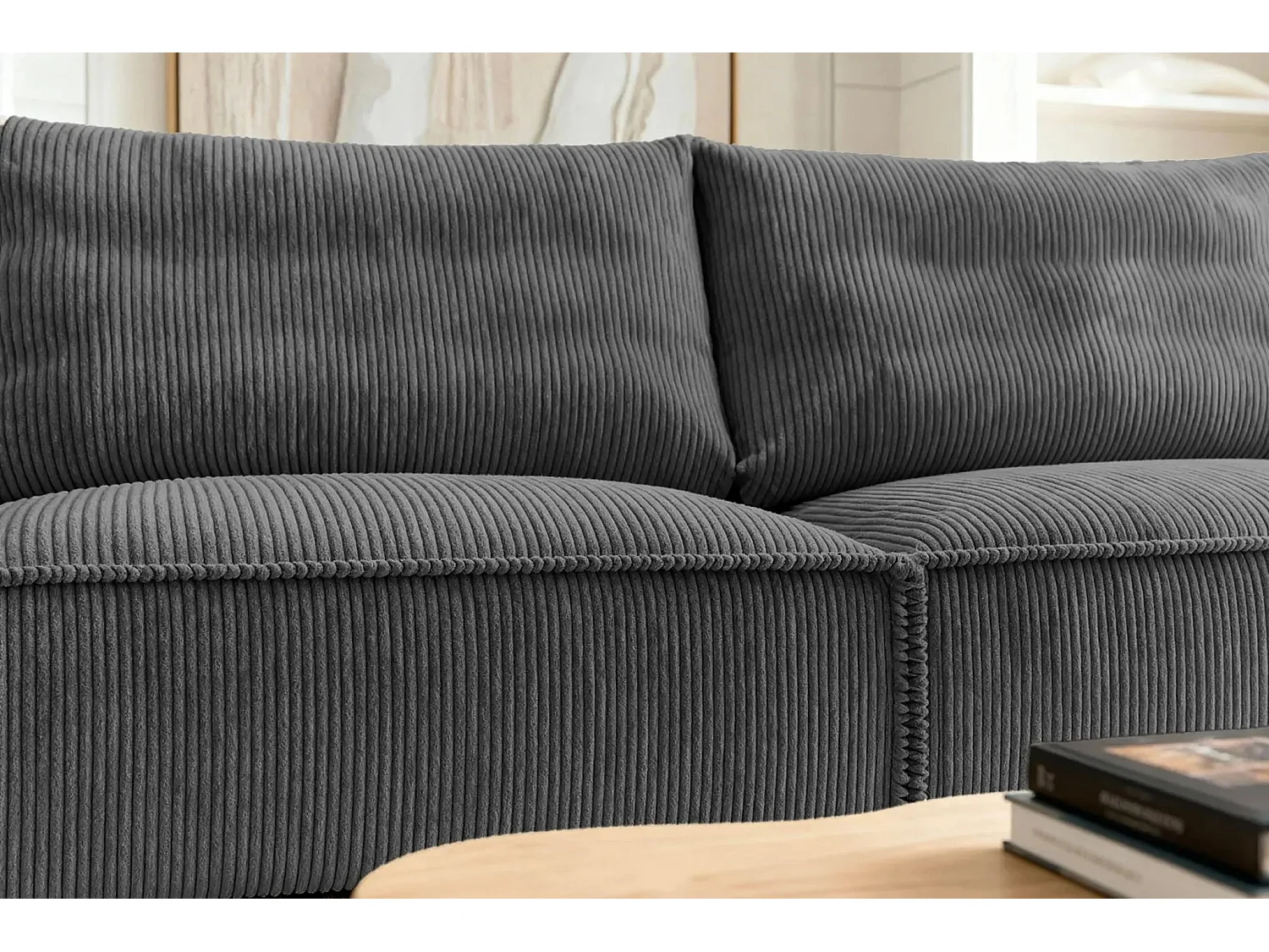 CLARY - Canapé droit convertible velours côtelé 2 places - Gris foncé