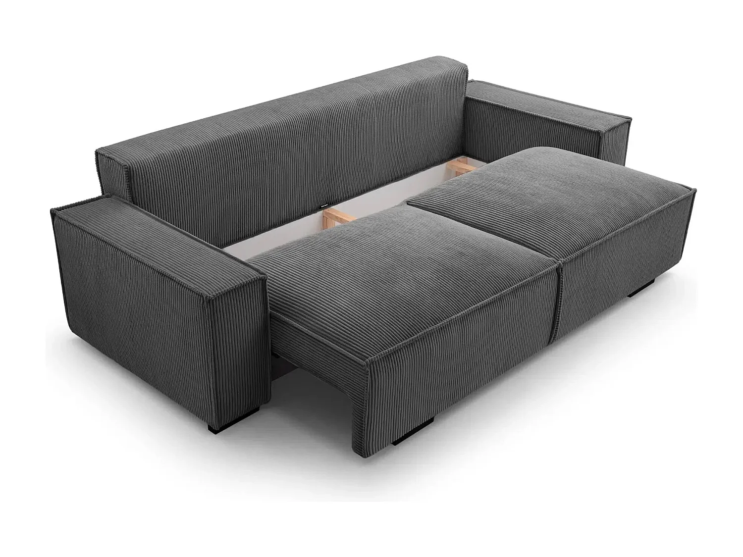 CLARY - Canapé droit convertible velours côtelé 2 places - Gris foncé