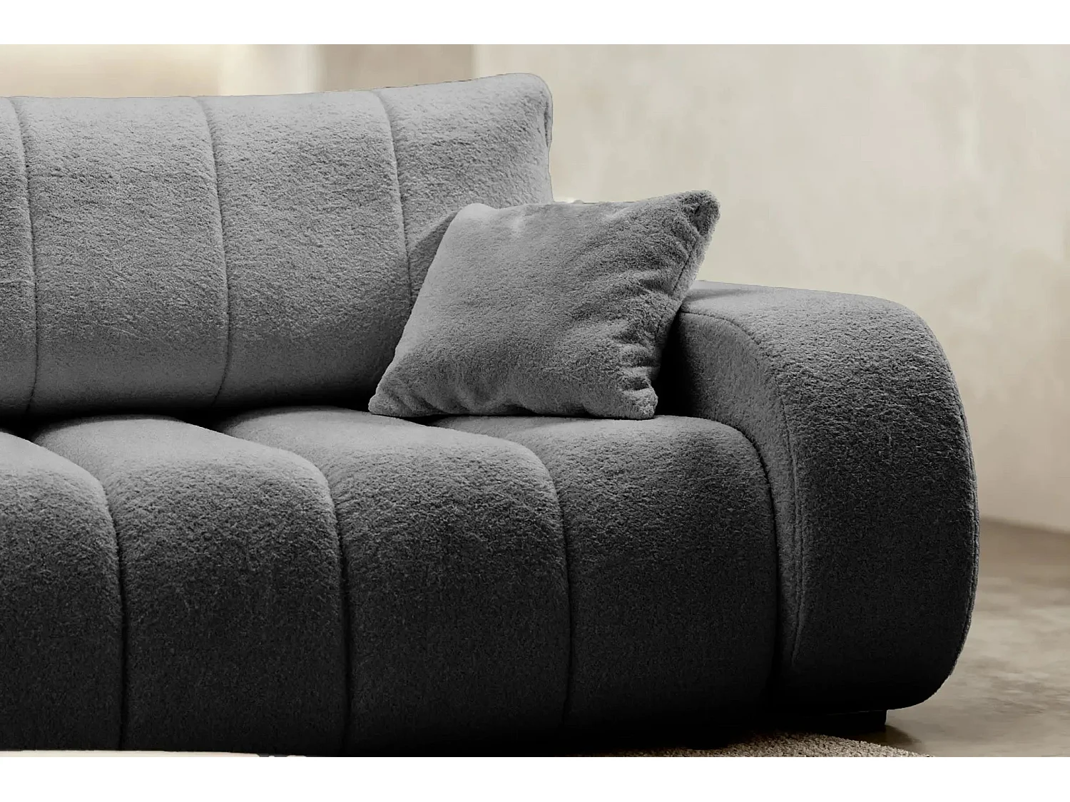 CELESTE - Canapé droit convertible tissu bouclette 3 places - Gris