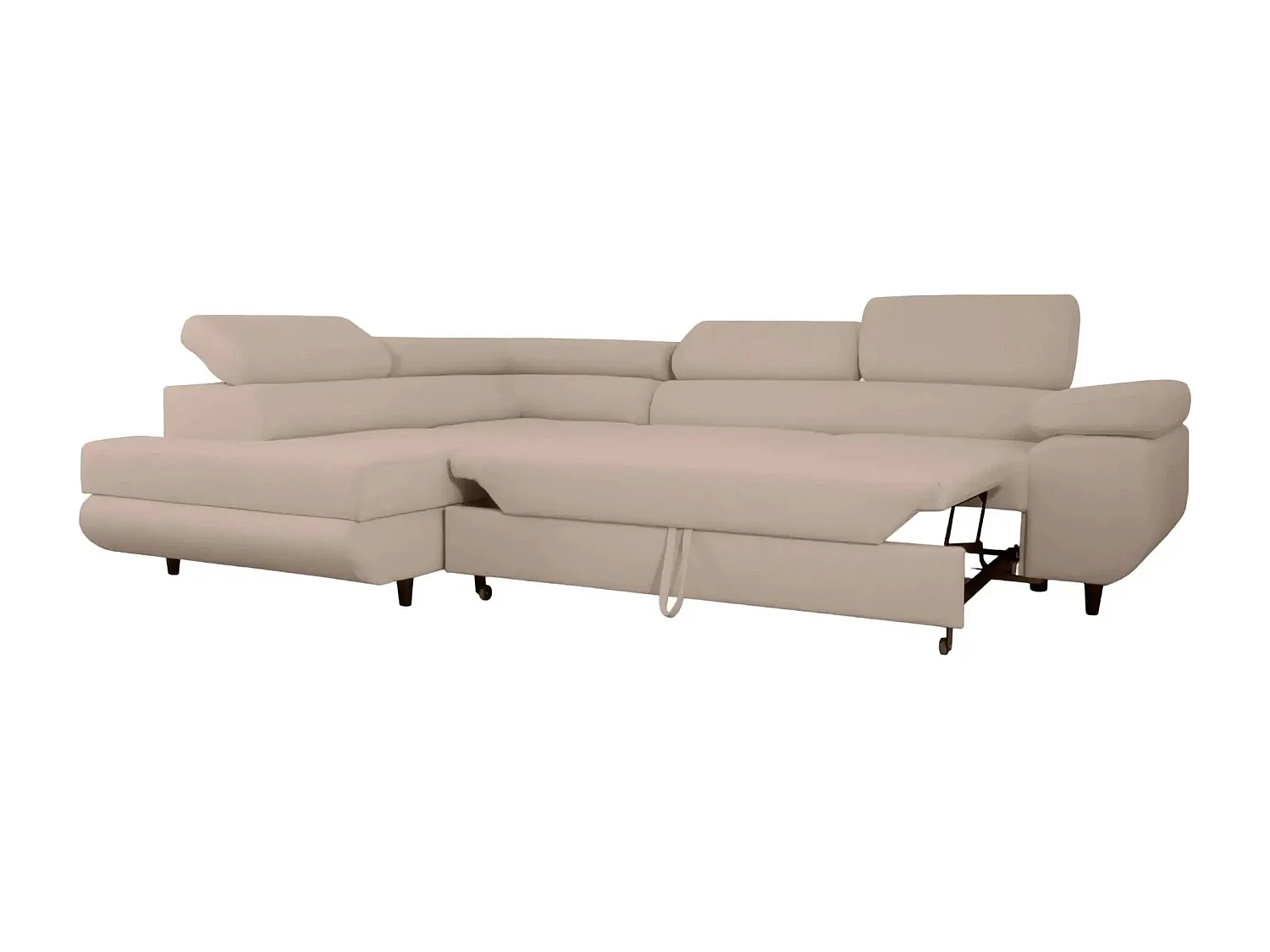 CHARLIE L - Canapé d'angle convertible tissu lisse 4 places - Café - Droit