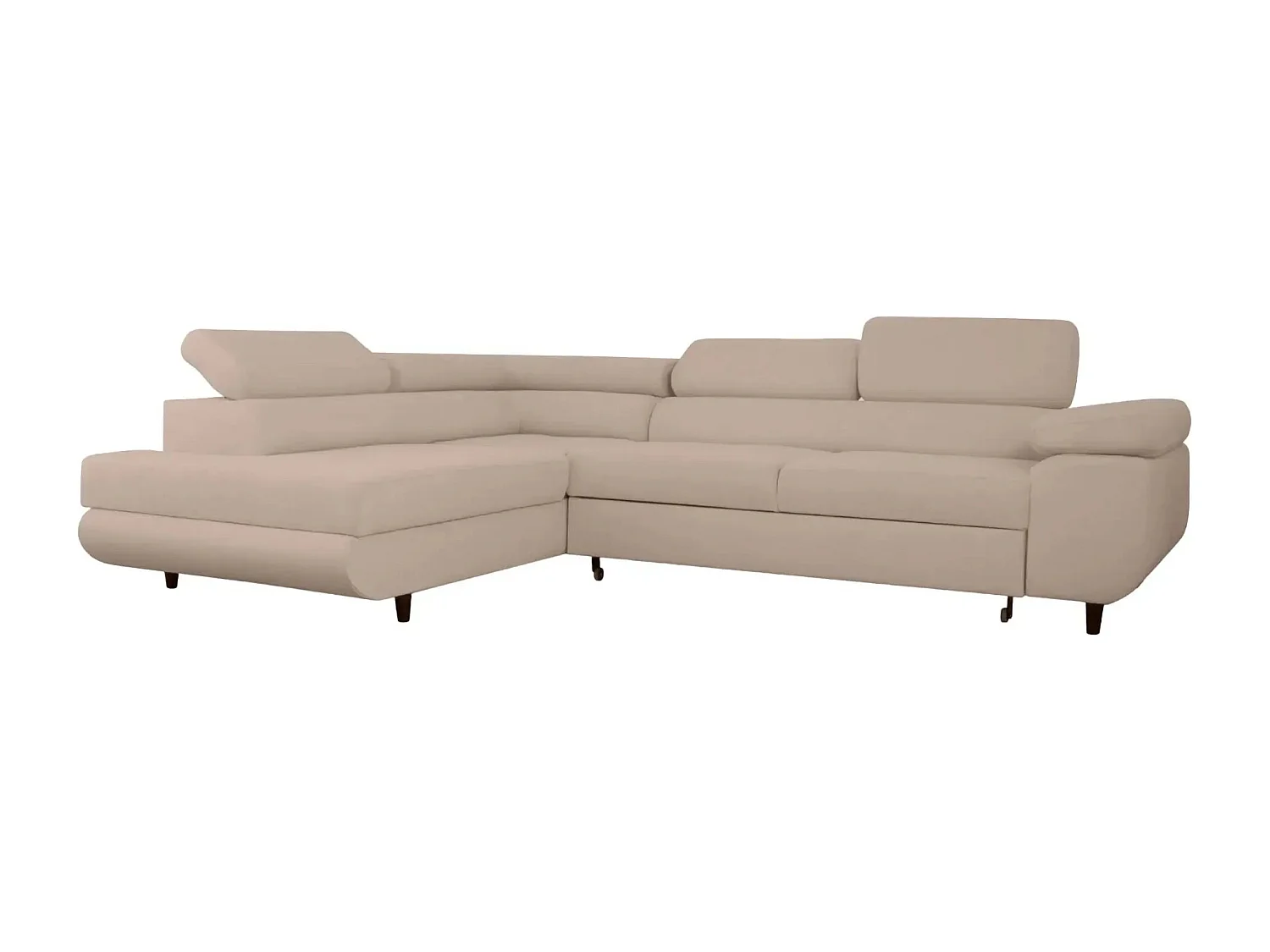 CHARLIE L - Canapé d'angle convertible tissu lisse 4 places - Café - Droit