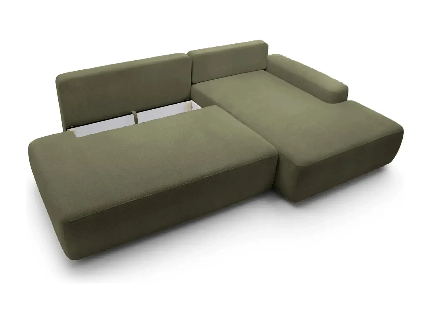 IVY O - Canapé d'angle convertible coffre tissu chiné 3 places - Vert olive - Droit