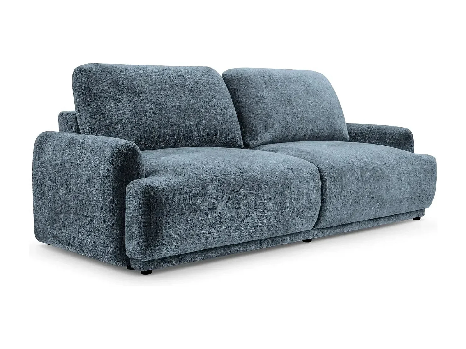 CLAUDIA - Canapé droit convertible tissu chenille 3 places - Bleu