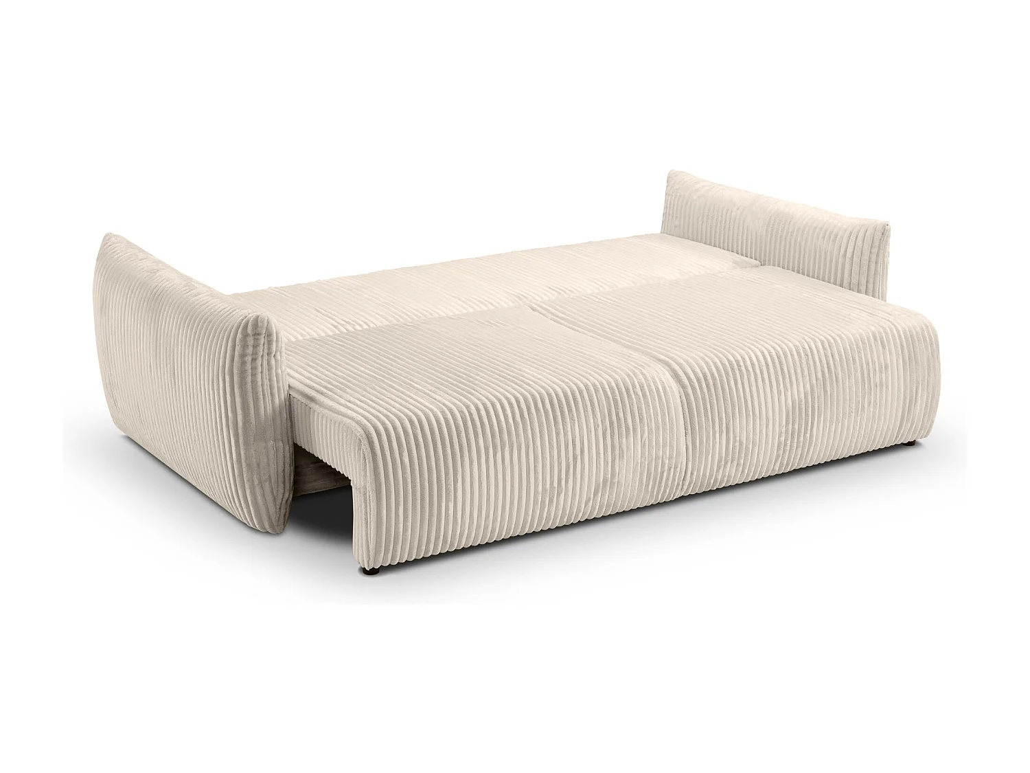 ELIO - Canapé droit convertible gros velours côtelé 3 places - Beige